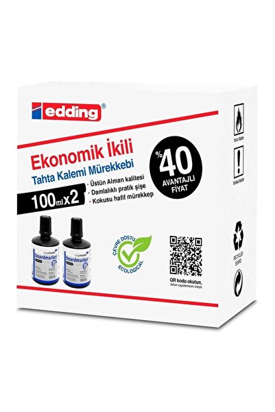 Edding 2'li Siyah Beyaz Tahta Kalemi Mürekkebi 2x100 ml