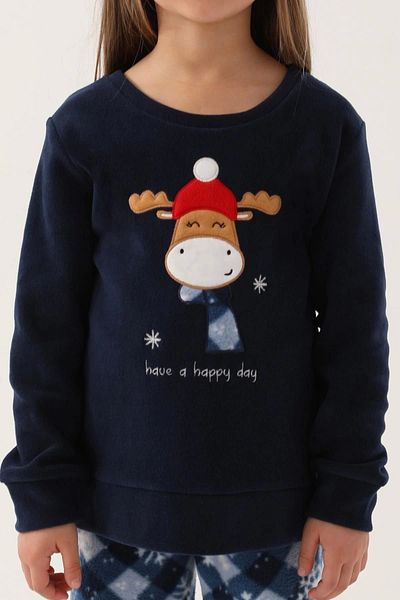 Arnetta Happy Snows Navy Blue Girl's Long Sleeve Pajama Set