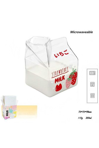 Generic Ins Style Girlish Heart Glass Square Milk Box Cup Milk Cup Home High Borosilicate Glass Cup