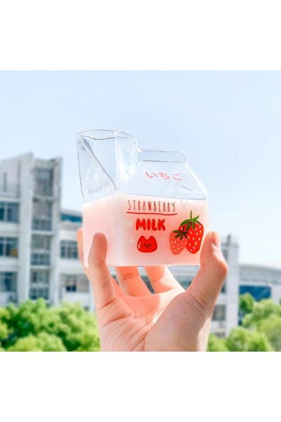 Generic Ins Style Girlish Heart Glass Square Milk Box Cup Milk Cup Home High Borosilicate Glass Cup