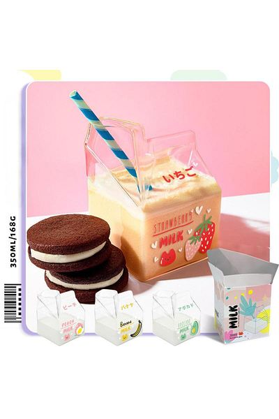 Generic Ins Style Girlish Heart Glass Square Milk Box Cup Milk Cup Home High Borosilicate Glass Cup