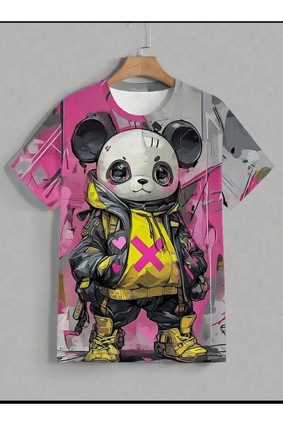 Enjoy Men's T-Shirt Cool Panda Oversize Colorful Street Style Design