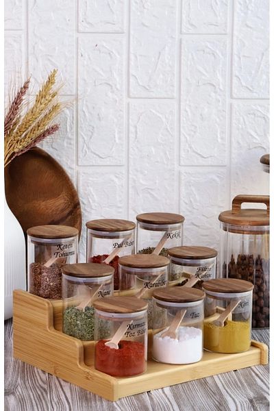behila Bamboo 3-Layer Spice Stand with Ladder, Spice Bowl, Organizer