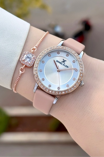 Daniel Klein Kasası Rose Kordonu Pudra Renk Deri Kordon Kadın Kol Saati Ve Bileklik