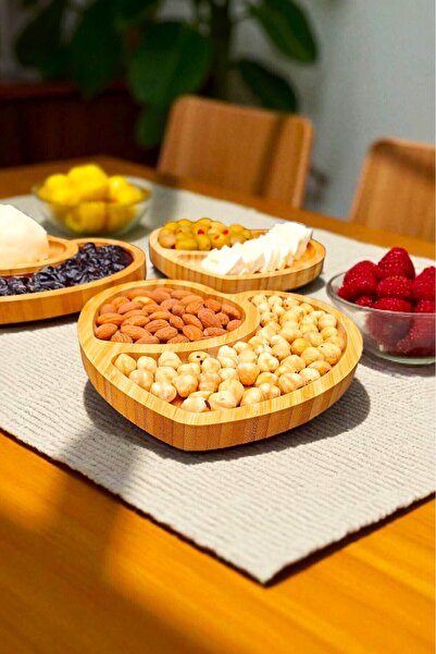 SWENCRAFT Natural Wood Luxury Bamboo 3 Pieces Presentation Plate Snack Plate Breakfast Plate Bowl Premium Dowery Set