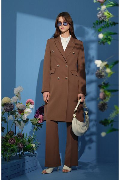 Fatma Atasoy Blazer Single Jacket Maro Ciocolată