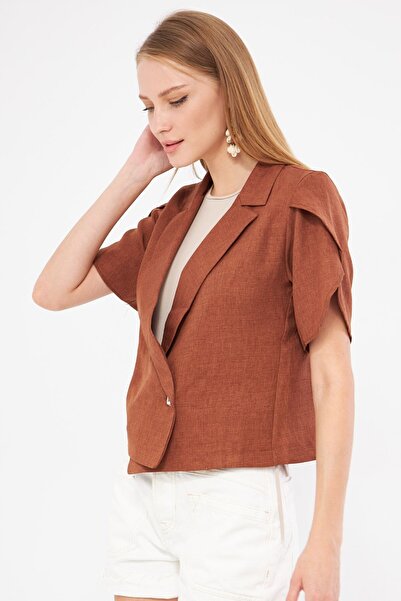 armonika Γυναικείο μπουφάν καφέ με κοντό μανίκι Crop - ARM-24Y 001048