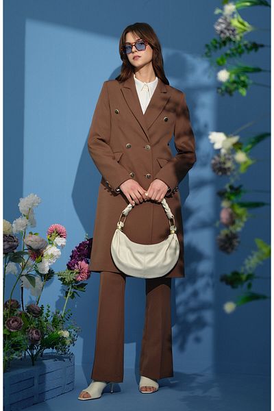 Fatma Atasoy Blazer Single Jacket Maro Ciocolată