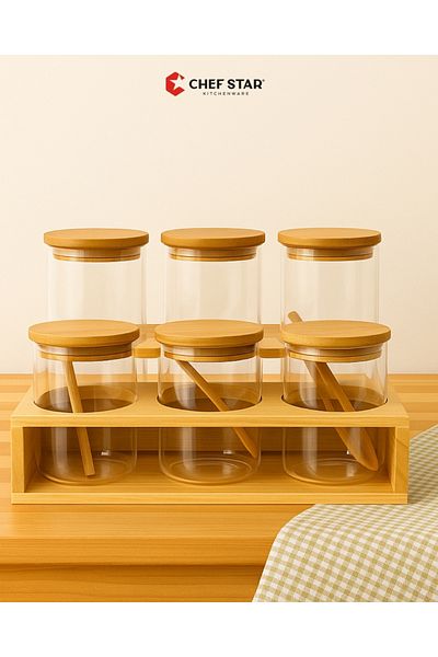 Chefstar 6-Piece Wooden Covered Legume Storage Box