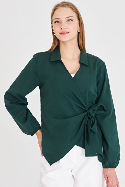 armonika Kadın Haki Yakalı Kruvaze Bluz ARM-22Y024025