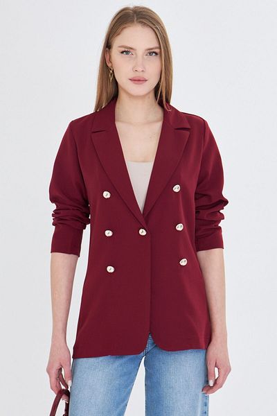 armonika Jachetă de damă bordeaux cu nasturi ARM-20K001151