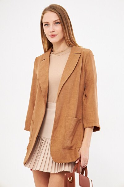 armonika Women's Camel Oversize Jacket with Pockets Arm-24Y 001115