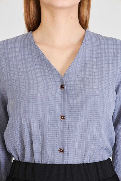 armonika Kadın Gri Kolu Lastikli Bürümcük Gömlek ARM-24K001002