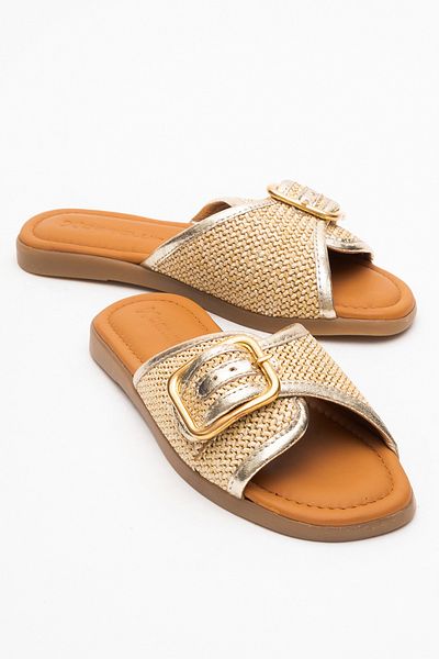 Dericlub Dericlub Women's Single Belt Strap Slippers Real Leather Zy 8141 Dore