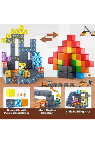 HAOYUNMA Randomly 60 Magnetic Building Blocks Stacking Construction Set Stem Sensory Toys For Mine World Kids