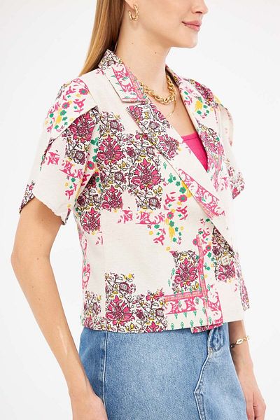 armonika Jachetă cu mânecă scurtă, cu mânecă scurtă, cu mânecă scurtă, cu aspect de in, fucsia-verde ARM-24Y 001095