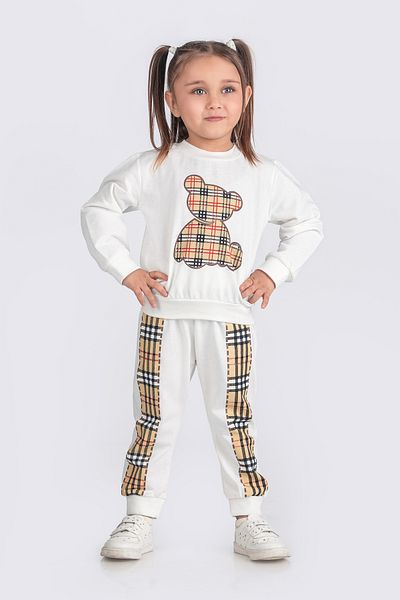 ZİMBOO Children's Suit Bear Printed Cardigan 3-Piece Unisex Suit