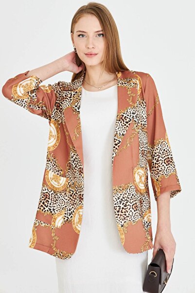 armonika Women's Beige Oversize Jacket with Pockets Arm-25Y 001057