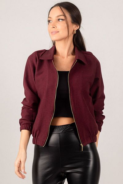 armonika Dámsky bordový kabát gabardínový predný zips ARM-22K001068