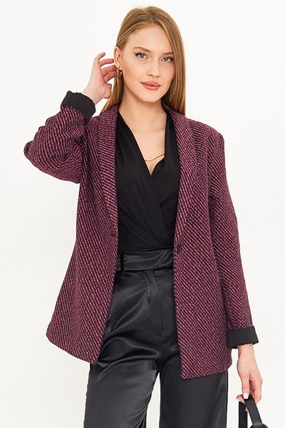 armonika Jachetă pentru femei, cu mâneci în dungi fucsia, cu un singur buton, ARM-25K 001106