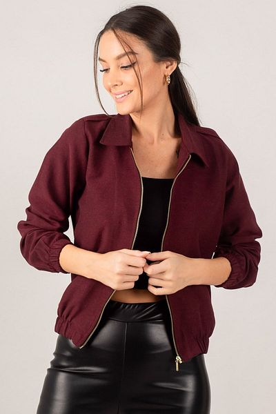 armonika Dámsky bordový kabát gabardínový predný zips ARM-22K001068