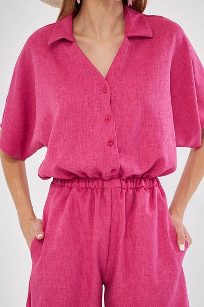 armonika Lilac Women's Jumpsuit - Shirt Collar, Pocket, Short Arm-24y 001113