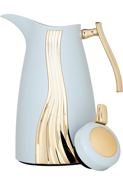 Alsaif Gallery Karma Thermos Set, Light Gray And Gold, 1 Liter, Two Pieces