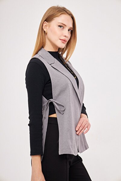 armonika Women's Gray Men's Collar Side Tie Vest Arm-25K 001007