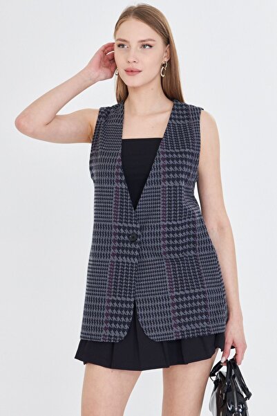 armonika Γυναικείο καπνιστό γιλέκο με μονό κουμπί με μοτίβο με μοτίβο ARM-25Y 001032