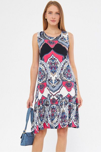 armonika Rochie de damă cu imprimeu fucsia - Fără mâneci și tiv cu volane ARM-22K 001142