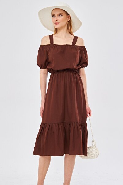 armonika Дамска кафява рокля с еластични презрамки ARM-21K001214