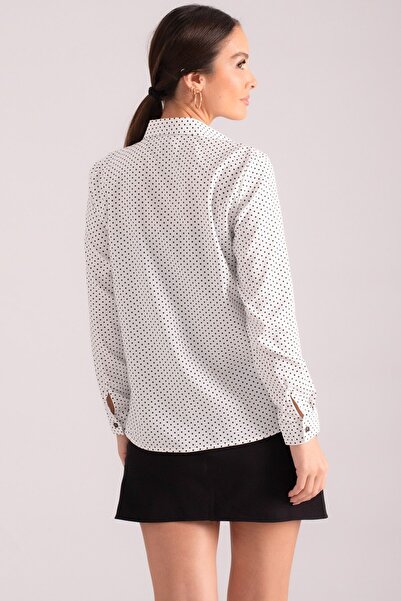 armonika Cămașă albă cu mânecă lungă cu buline pentru femei ARM-22K001064