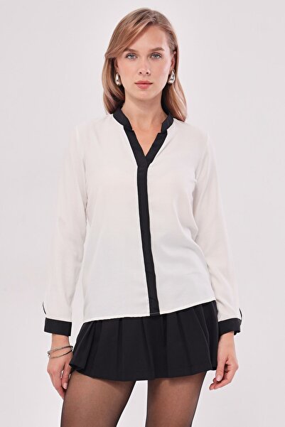 armonika Cămașă Ecru cu dungi în față pentru femei ARM-18K001255