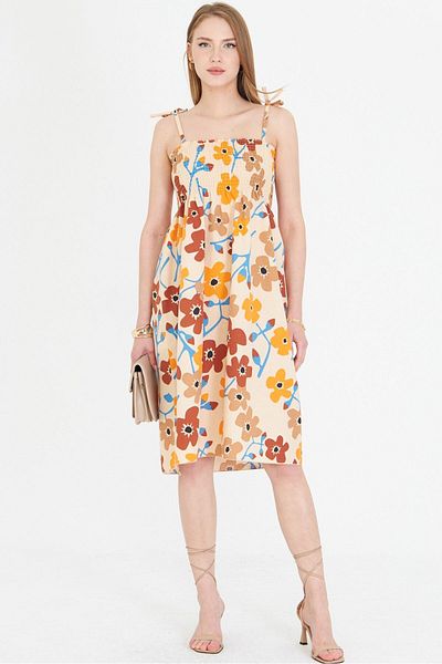 armonika Rochie mini cu bretele bej pentru femei, cu dantelă la piept, elastică ARM-25Y 001047