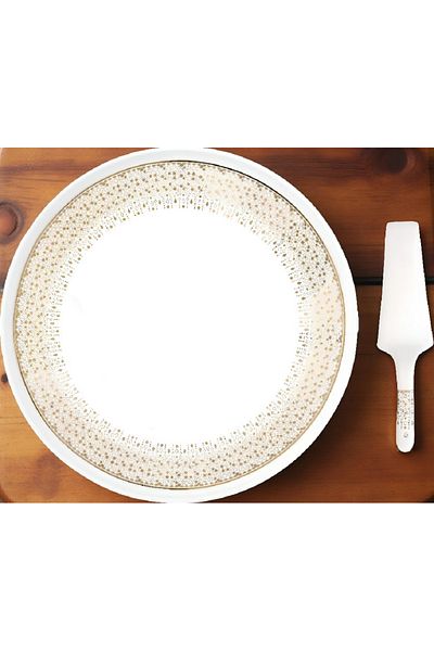 EasyLife Elegant Design High Quality Porcelain Cake Serving Set White and Gold 32cm