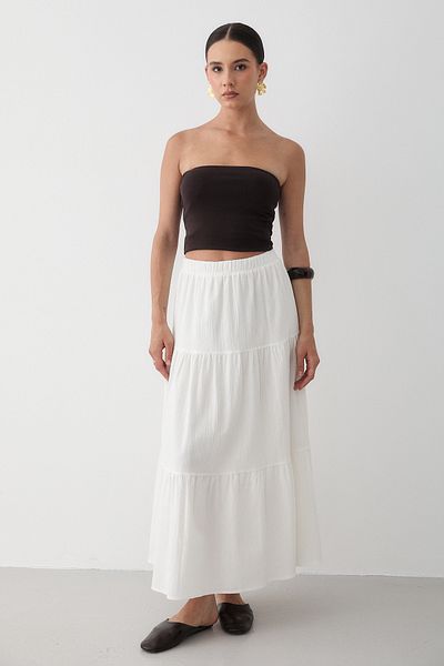 JASTE Women's Layered Gathered Elastic Waist Linen Skirt