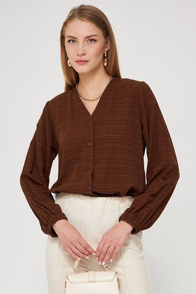 armonika Dámská zavinovací hnědá košile – elastický rukáv ARM-24K 001002