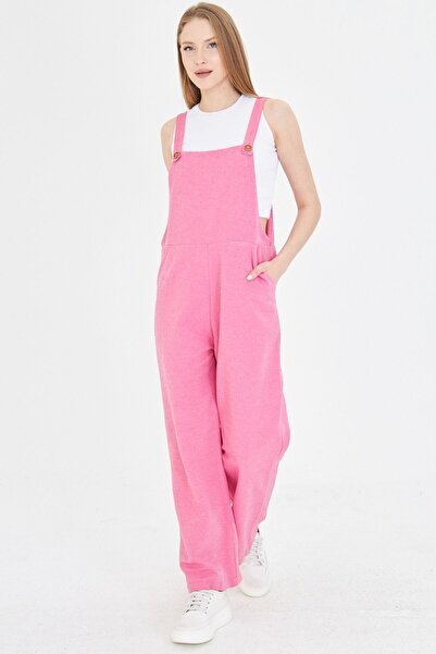 armonika Women's Fuchsia Pocket Wide Leg Gardener Overalls Arm-25Y 001043