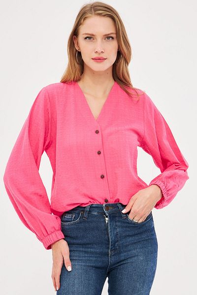 armonika Cămașă de damă fucsia - mânecă elastică și design rulat ARM-24K 001002
