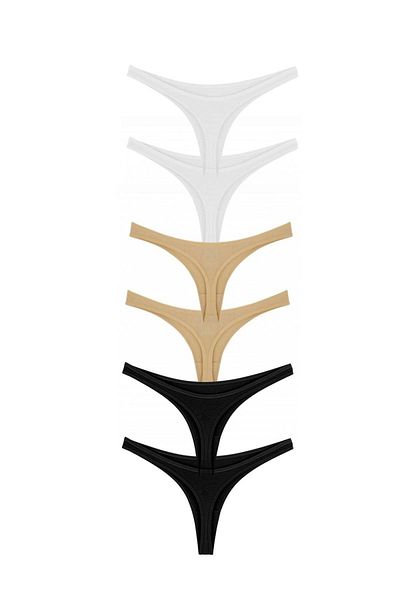 Perita.Life Women's Black Cotton Classic String, Thong (Set of 6)
