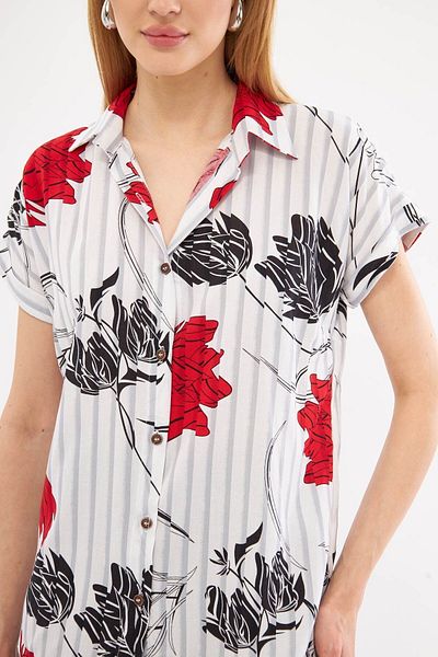 armonika Red Patterned Women's Shirt - Short Sleeve, ARM-22Y001052