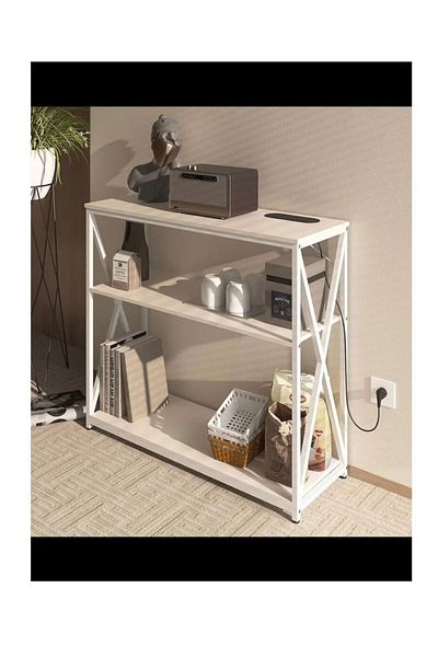 Luxehome 3-Tier Adjustable Coffee Table with Charging Base and Storage Shelf for Living Room or Sofa Entryway