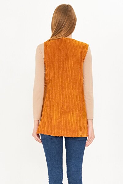 armonika Кадифена жилетка с V-образно деколте в цвят горчица - с едно копче, дебела оребрена дръжка ARM-25K001016