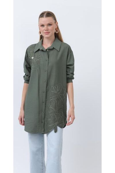 Puane Women's Chest and Skirt Part Embroidery Detail High Quality Fabric Handwork Detail Tunic Shirt
