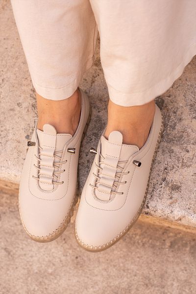 LUXEON Pantofi de damă, crem, din piele naturală, cu șireturi din cauciuc, ortopedic complet, cu talpă transparentă, pantofi clasici, eleganti, de zi cu zi