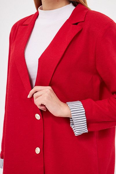 armonika Women's Red Double-Breasted Collar Sleeve Fold Detailed Oversize Padded Blazer Jacket Arm-25K 001015