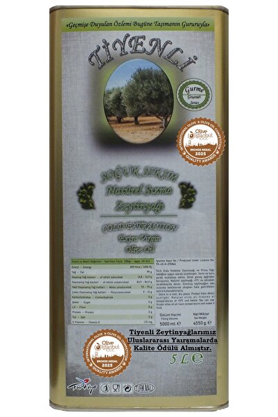 Tiyenli Gurme Zeytinyağı 5000 ml - Soğuk Sıkım 0.3 Asit Naturel Sızma Yeni Se...