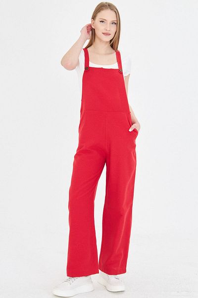 armonika Women's Red Pocket Wide Leg Gardener Overalls Arm-25Y 001043