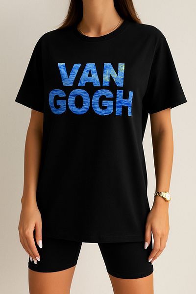 ocke Van Gogh Printed Loose Cut Oversize Off Shoulder T-Shirt