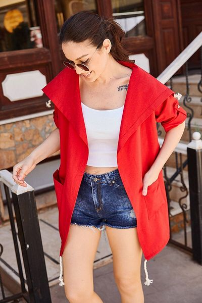 armonika Women's Red Back Floral Printed Seasonal Jacket ARM-20K024030